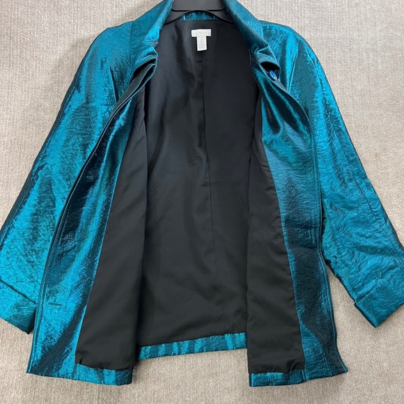 Chico's Women's Teal Blue Button Front Jacket with Pockets Size 2 - Picture 3 of 9